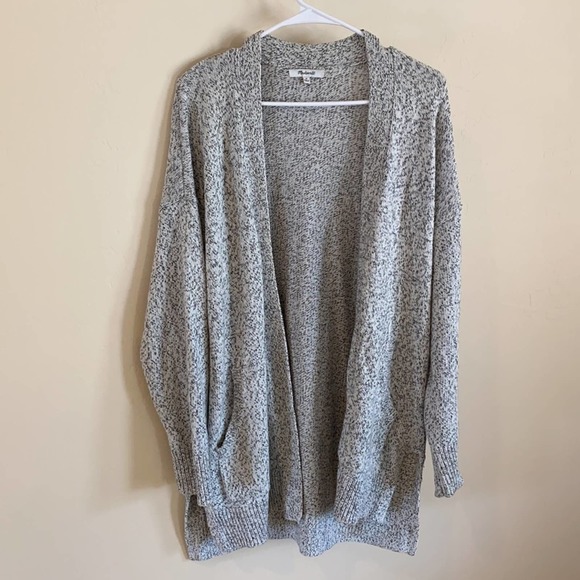 Madewell Black And White Knit Open Front Cardigan with Pockets Size: M - Picture 2 of 6